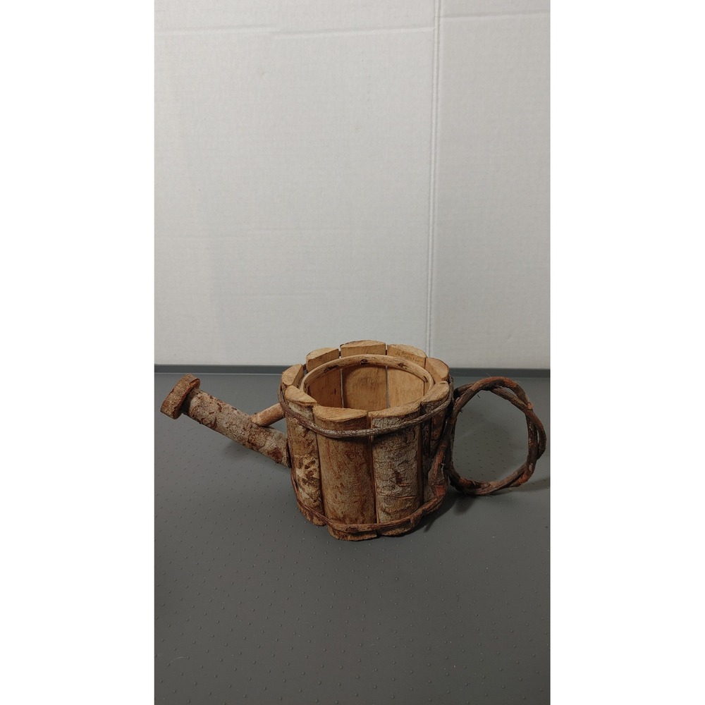 Watering Can Planter Unisex Small Brown Excellent Rustic Wood Bark